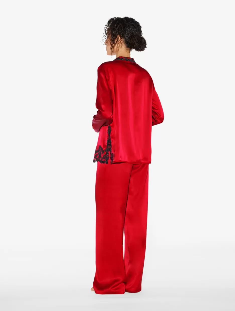 Pajamas | Silk Sleepwear-La Perla Silk Long Pajamas With Frastaglio Red