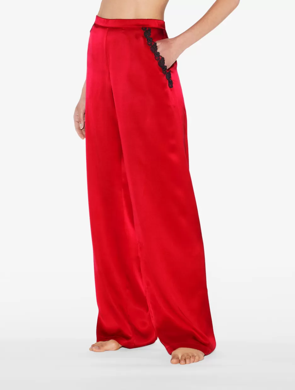 Pajamas | Silk Sleepwear-La Perla Silk Long Pajamas With Frastaglio Red
