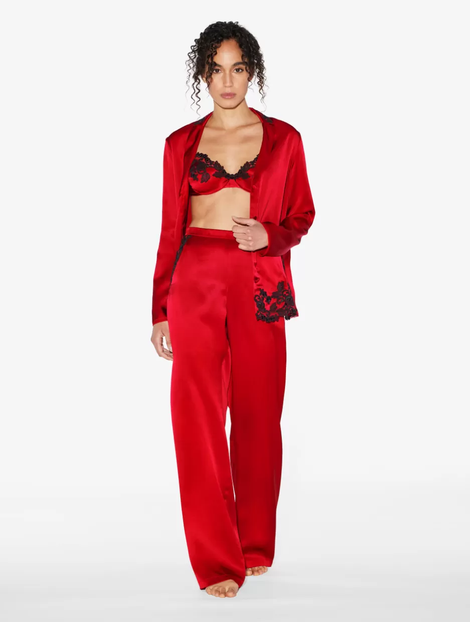 Pajamas | Silk Sleepwear-La Perla Silk Long Pajamas With Frastaglio Red