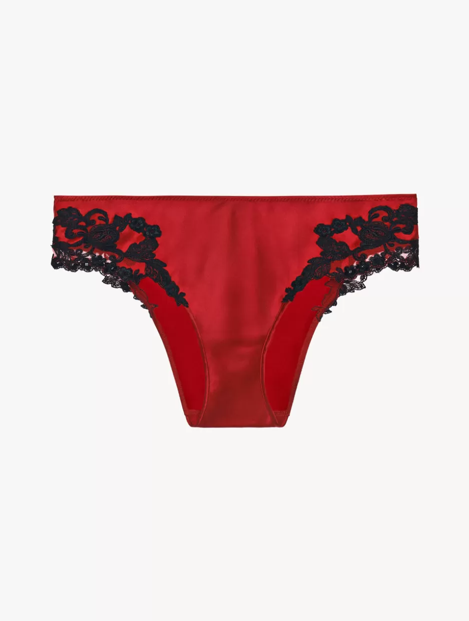 Brazilian | Mid-rise-La Perla Silk Medium Briefs With Frastaglio Red