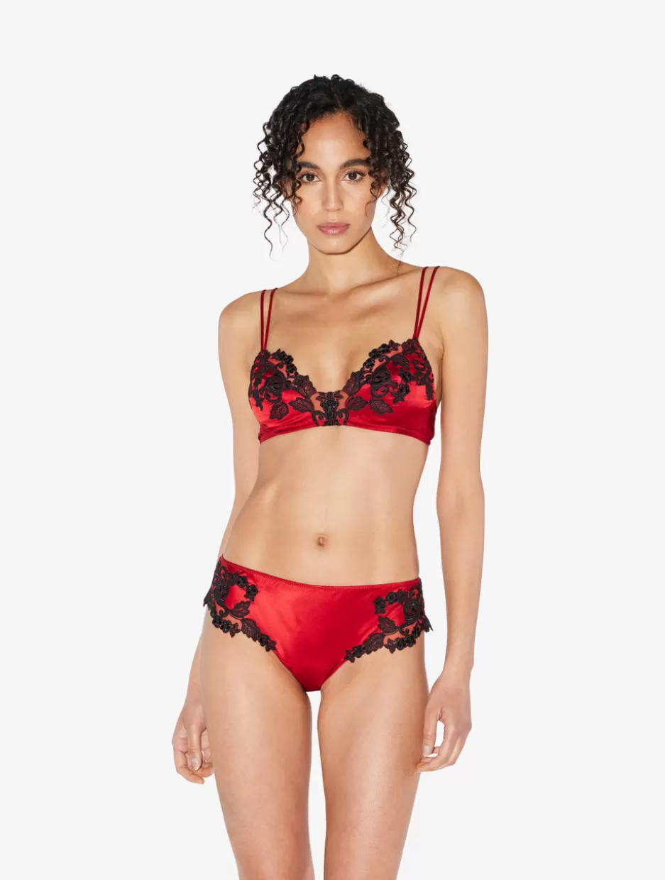 Brazilian | Mid-rise-La Perla Silk Medium Briefs With Frastaglio Red