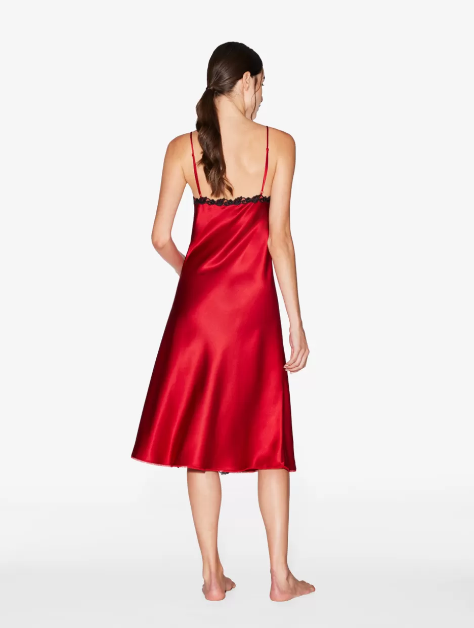 red_silk_satin_short_nightgown_with_frastaglio_11118.webp Pajamas | Slips & Dresses-La Perla Silk Satin Short Nightgown With Frastaglio Red