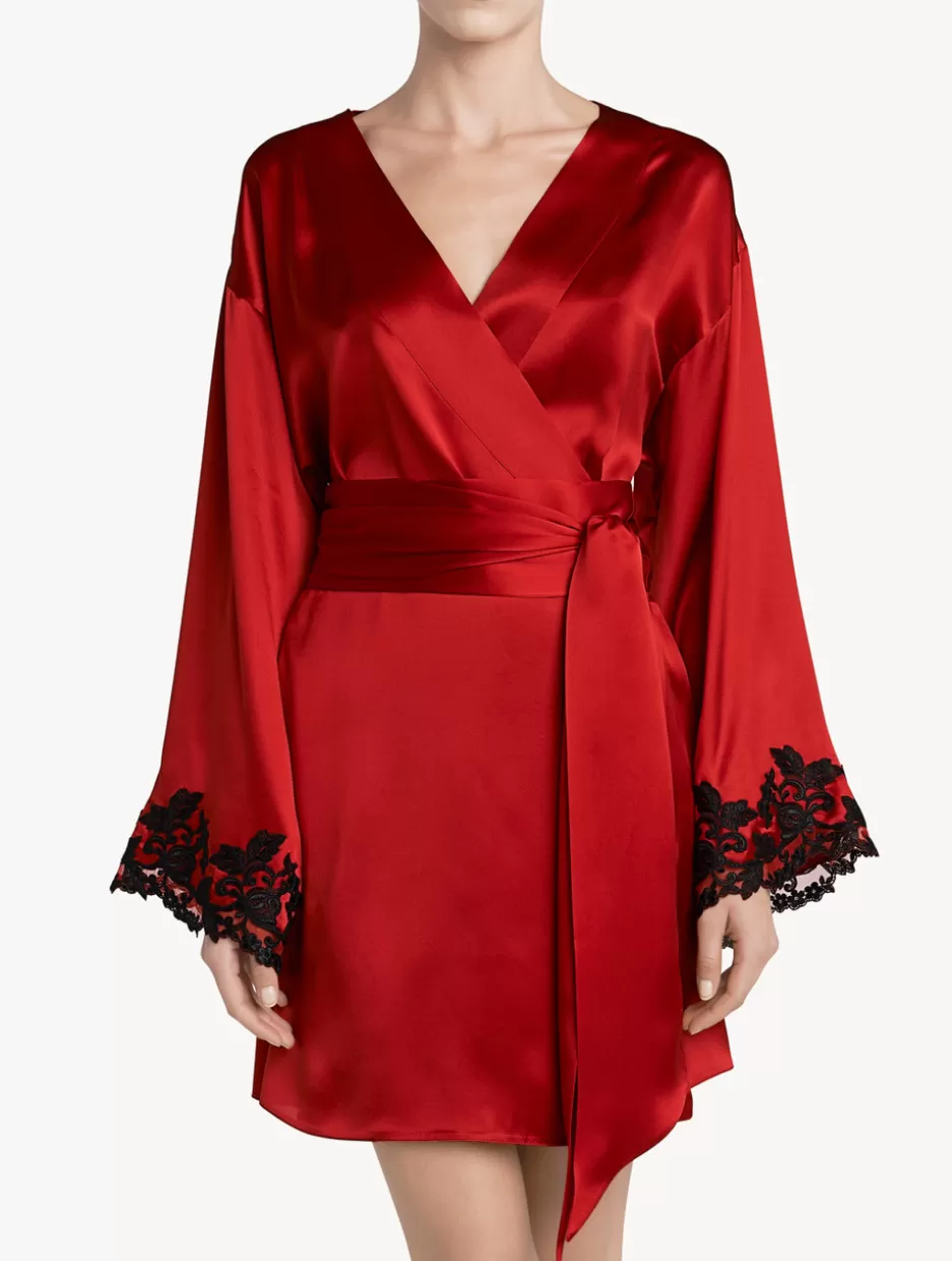 Robes | Silk Sleepwear-La Perla Silk Satin Short Robe With Frastaglio Red