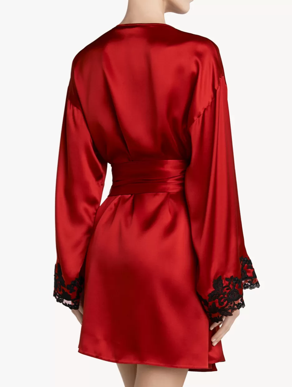 Robes | Silk Sleepwear-La Perla Silk Satin Short Robe With Frastaglio Red