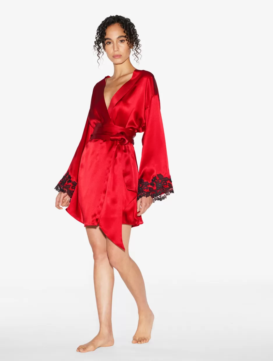 Robes | Silk Sleepwear-La Perla Silk Short Robe With Frastaglio Red