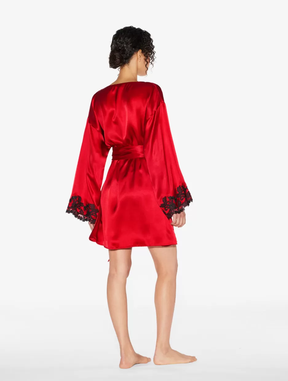 Robes | Silk Sleepwear-La Perla Silk Short Robe With Frastaglio Red