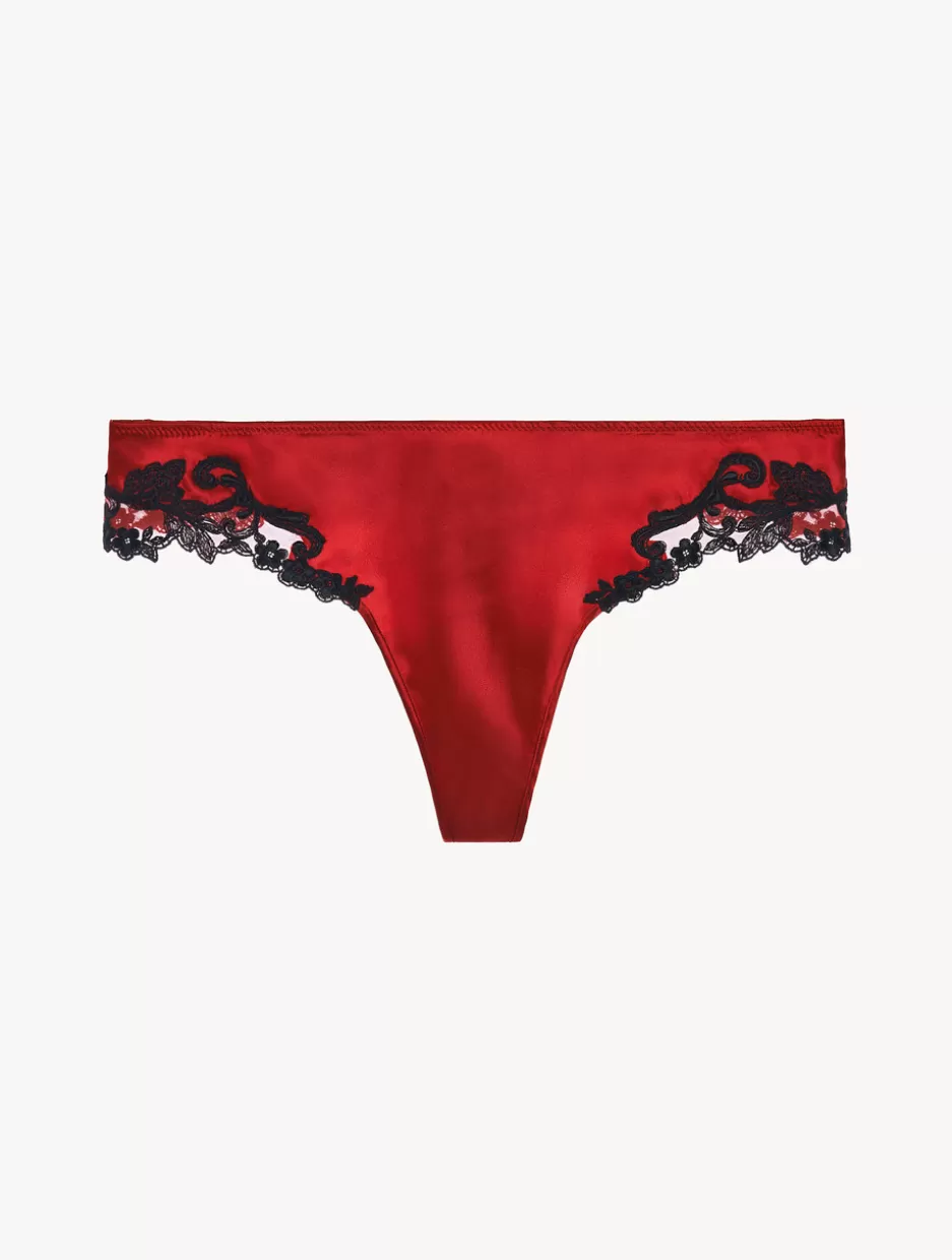 G string & Thong-La Perla Silk Thong With Frastaglio Red