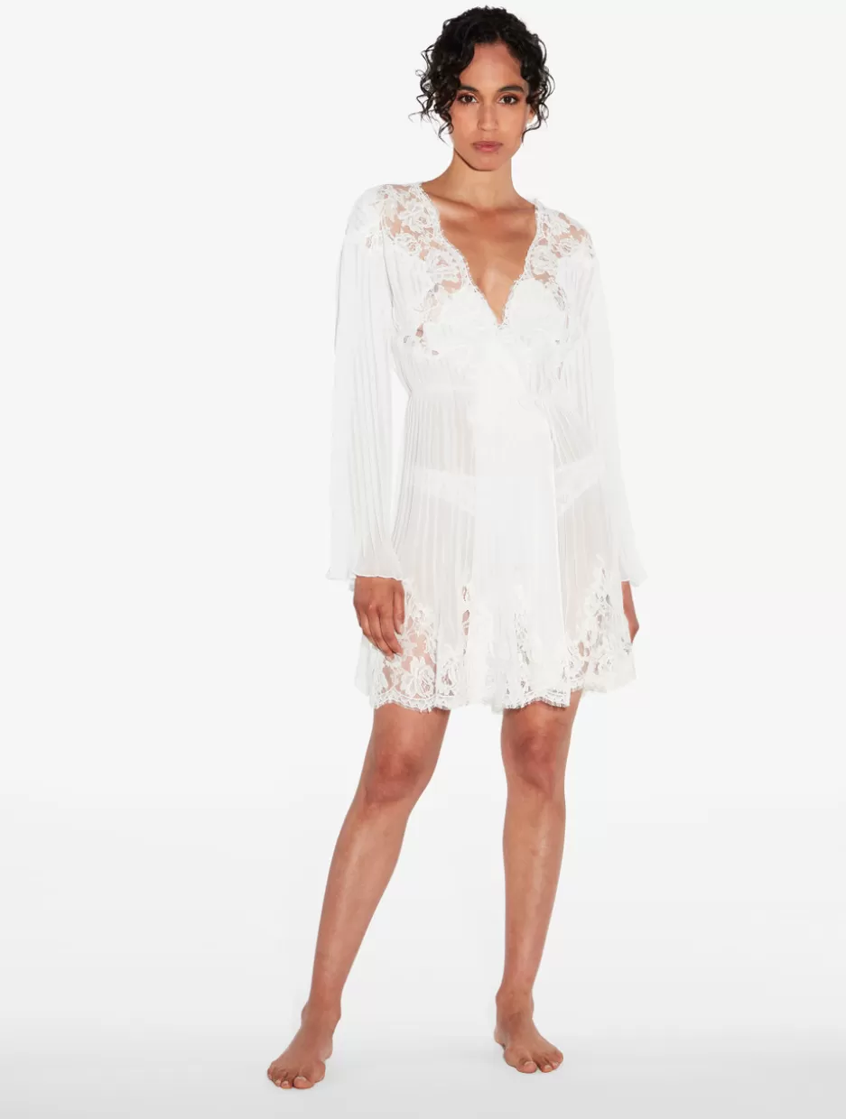 Robes-La Perla Short Robe In Off With Cotton Leavers Lace White