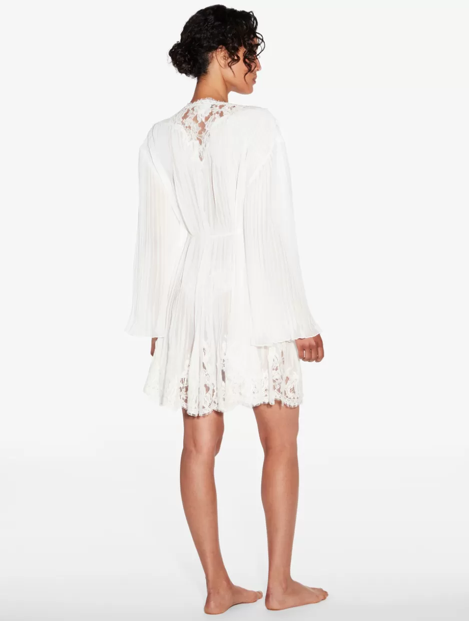 Robes-La Perla Short Robe In Off With Cotton Leavers Lace White