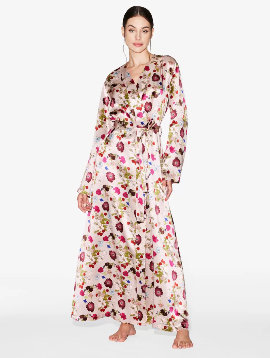 silk_floral_print_long_robe_11582.webp Robes | Silk Sleepwear-La Perla Silk Floral Print Long Robe PinkFloral