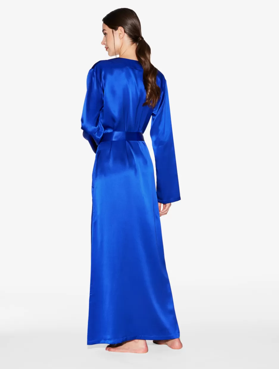 silk_long_robe_in_electric_blue_11599.webp Robes | Silk Sleepwear-La Perla Silk Long Robe In Electric Blue