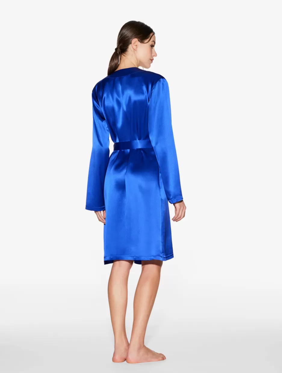 silk_short_robe_in_electric_blue_11608.webp Robes | Silk Sleepwear-La Perla Silk Short Robe In Electric Blue