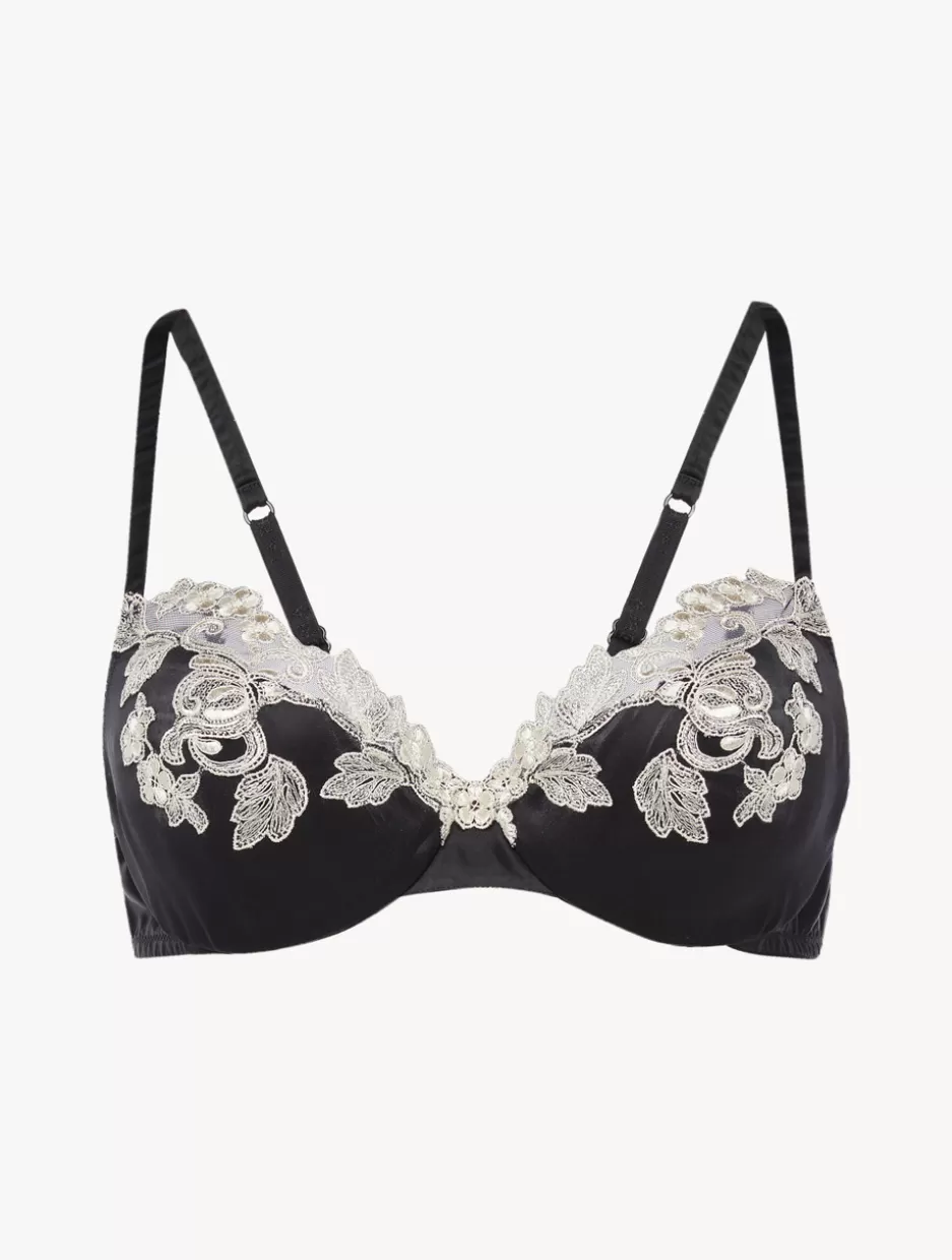 Underwired-La Perla Silk Underwired Bra In With Ivory Frastaglio Black