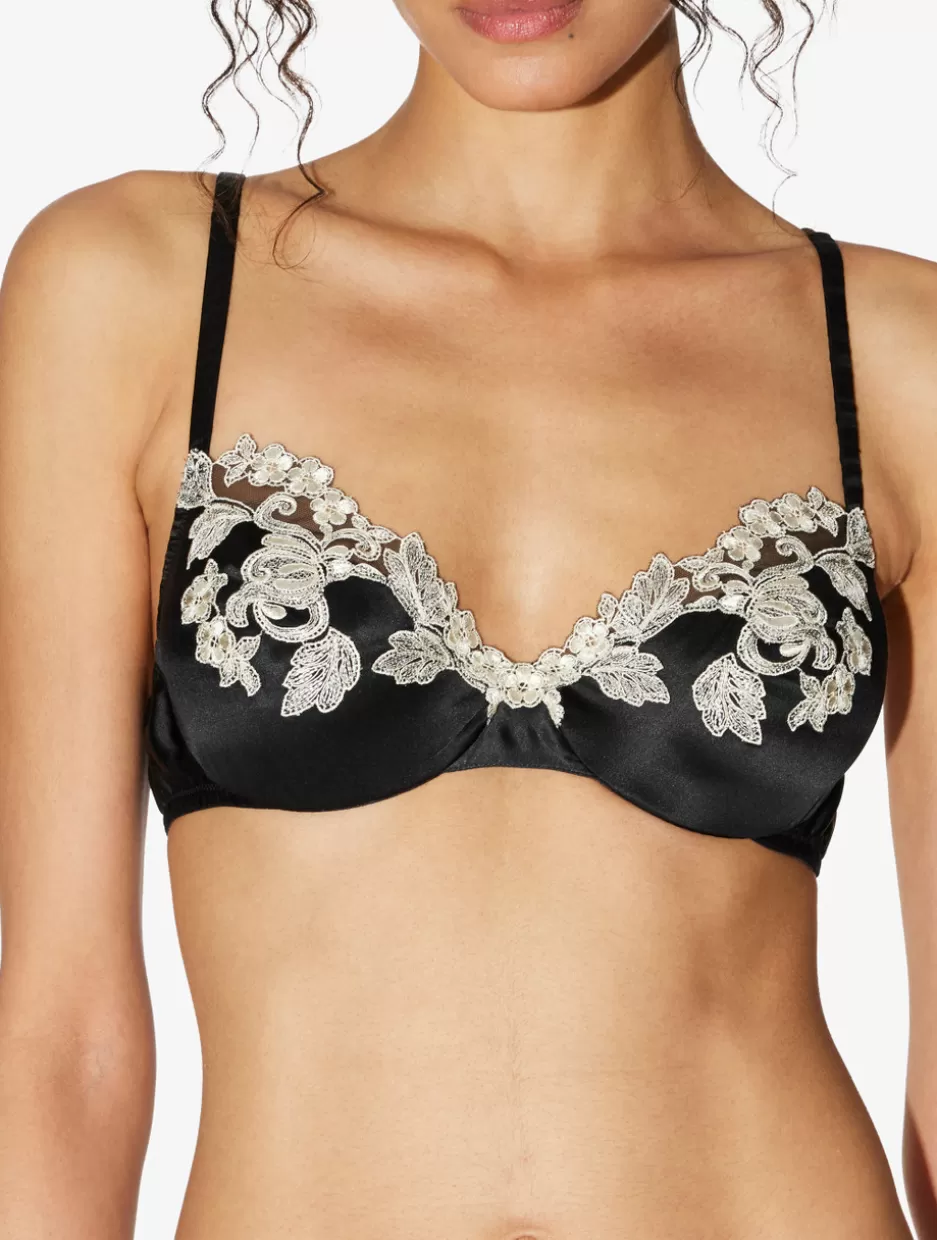 silk_underwired_bra_in_black_with_ivory_frastaglio_10114.webp Underwired-La Perla Silk Underwired Bra In With Ivory Frastaglio Black