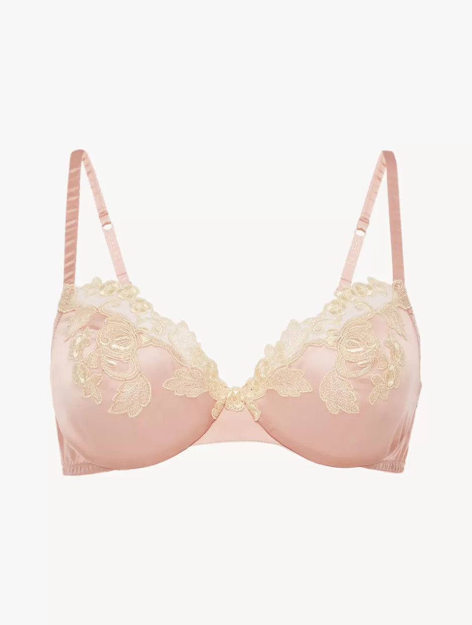 Underwired-La Perla Silk Underwired Bra In Powder With Ivory Frastaglio Pink