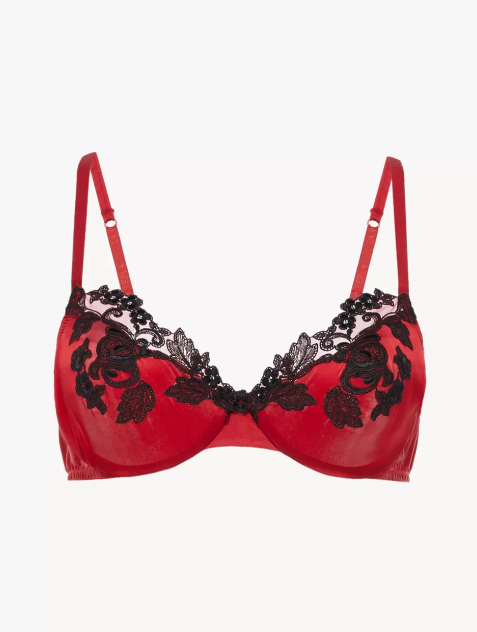 Underwired-La Perla Silk Underwi Bra In With Black Frastaglio Red