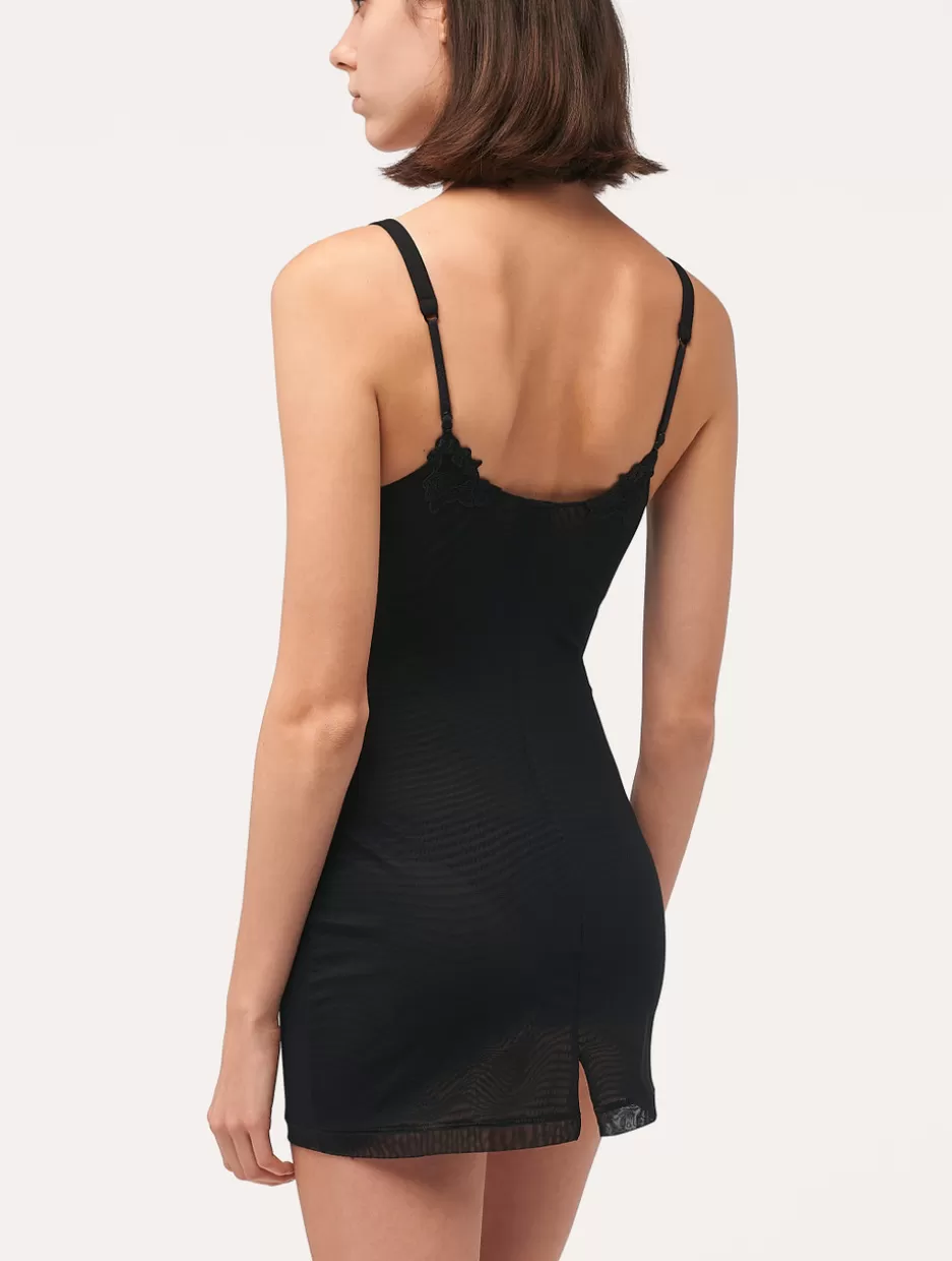 slip_dress_in_black_stretch_tulle_10734.webp Shapewear | Slips & Dresses-La Perla Slip Dress In Stretch Tulle Black