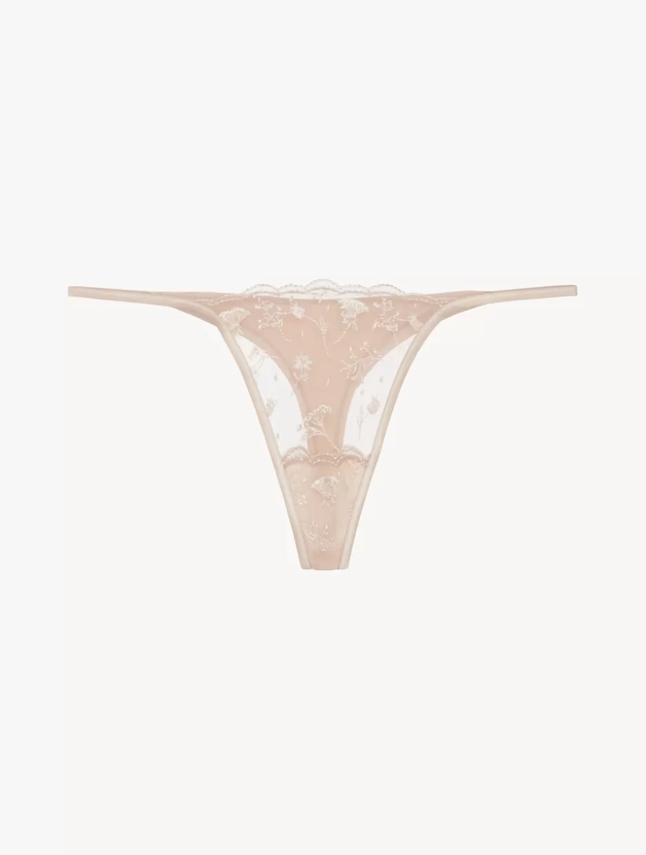 G string & Thong-La Perla Thong In Halo And Ivory Nude With Embroidered Tulle Beige