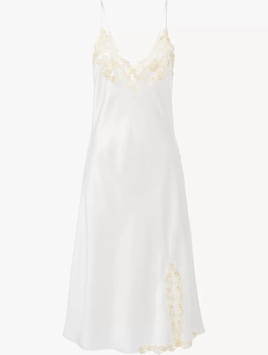 Pajamas | Slips & Dresses-La Perla Silk Satin Short Nightgown With Frastaglio White