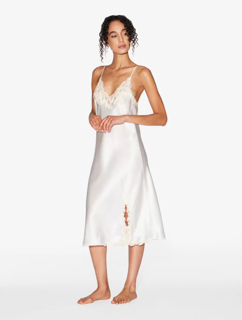 Pajamas | Slips & Dresses-La Perla Silk Satin Short Nightgown With Frastaglio White