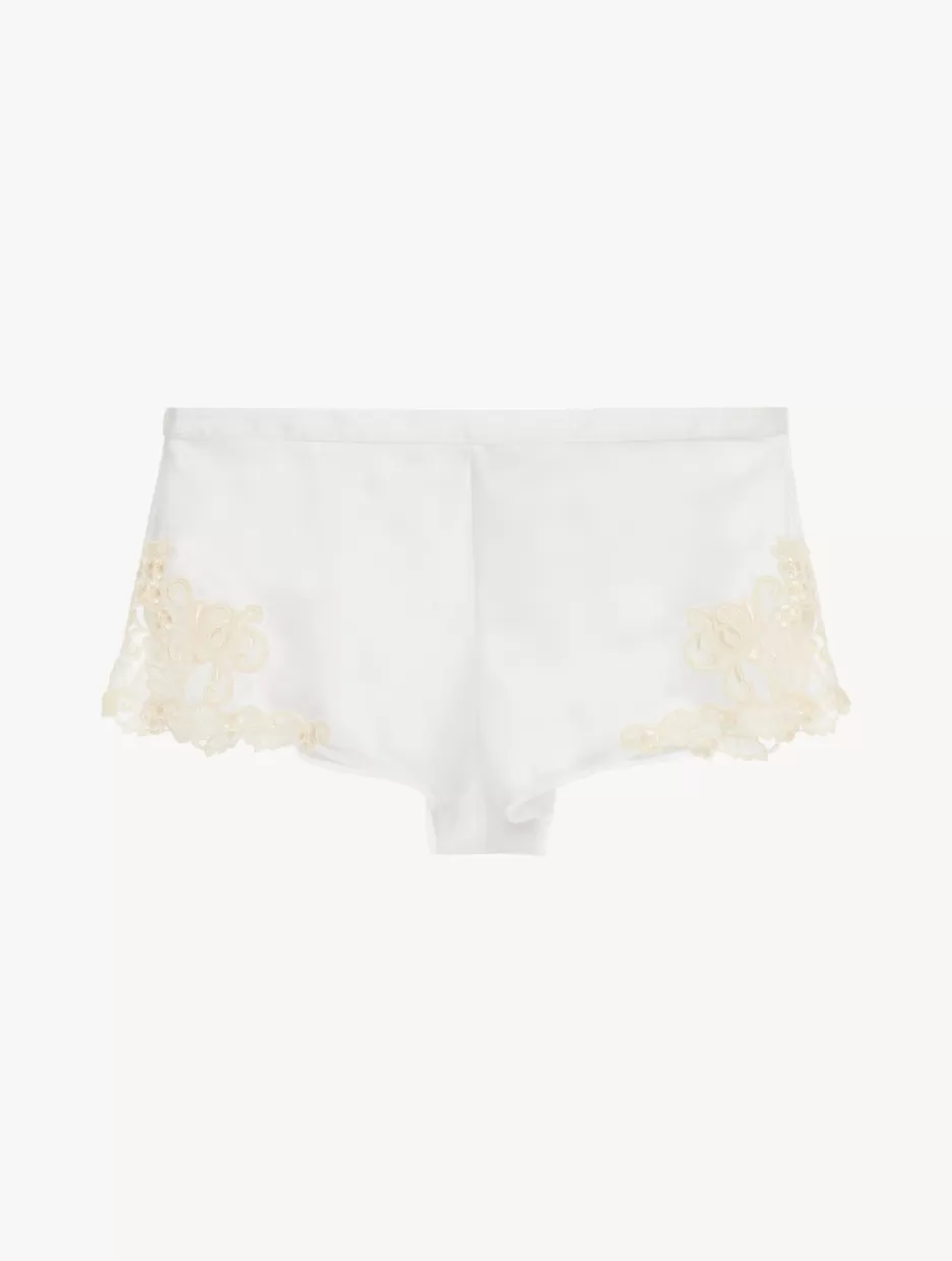 Pajamas | Sleep Shorts & Trousers-La Perla Silk Satin Sleep Shorts With Frastaglio White