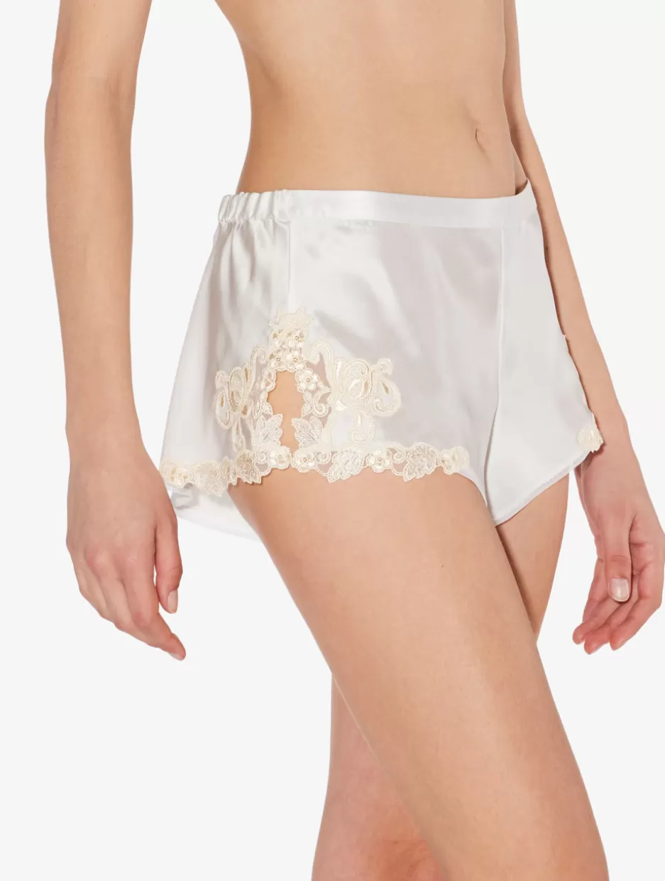 Pajamas | Sleep Shorts & Trousers-La Perla Silk Satin Sleep Shorts With Frastaglio White